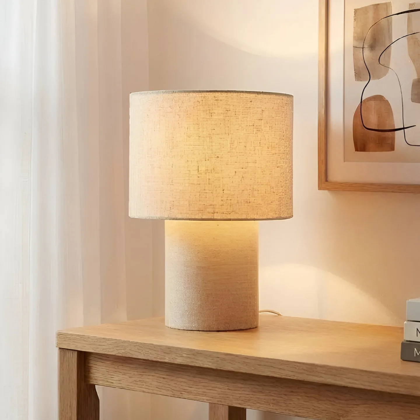 Elfie Tischleuchte, beige, E27, Ø 23 cm, Leinen - Lindby - Wohnzimmer - Skandinavisch - Stoff / Textil - Einflammig