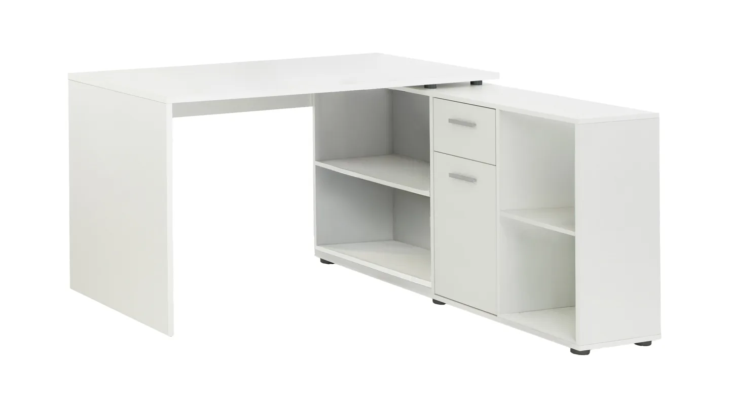 Eck-Schreibtisch weiß 136 cm - mit Schublade - LEXO