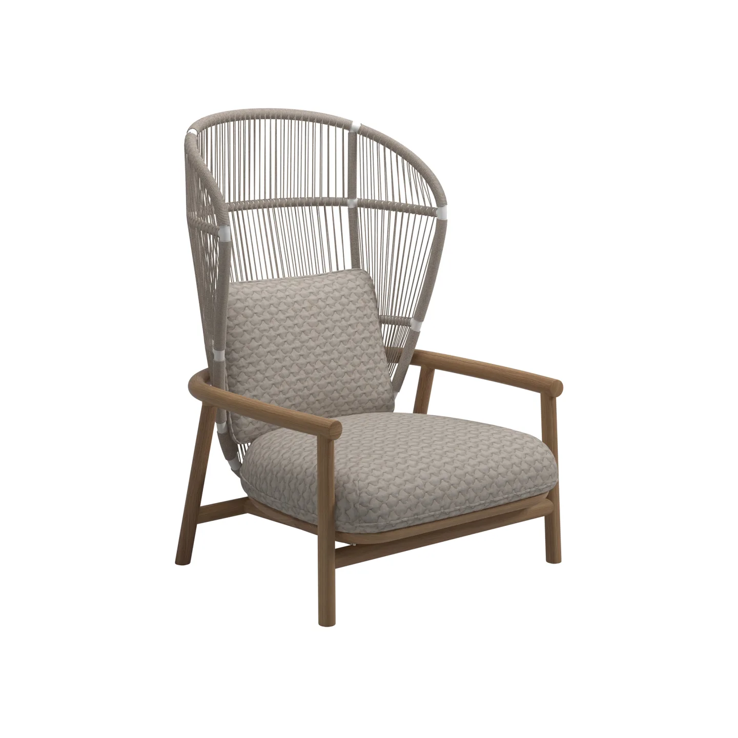 Gloster - Fern High Back Lounge Chair, White/Dune, Kat.B Blend Linen - Fåtöljer utomhus - Sebastian Herkner - Beige - Metall/Trä/Textilmaterial