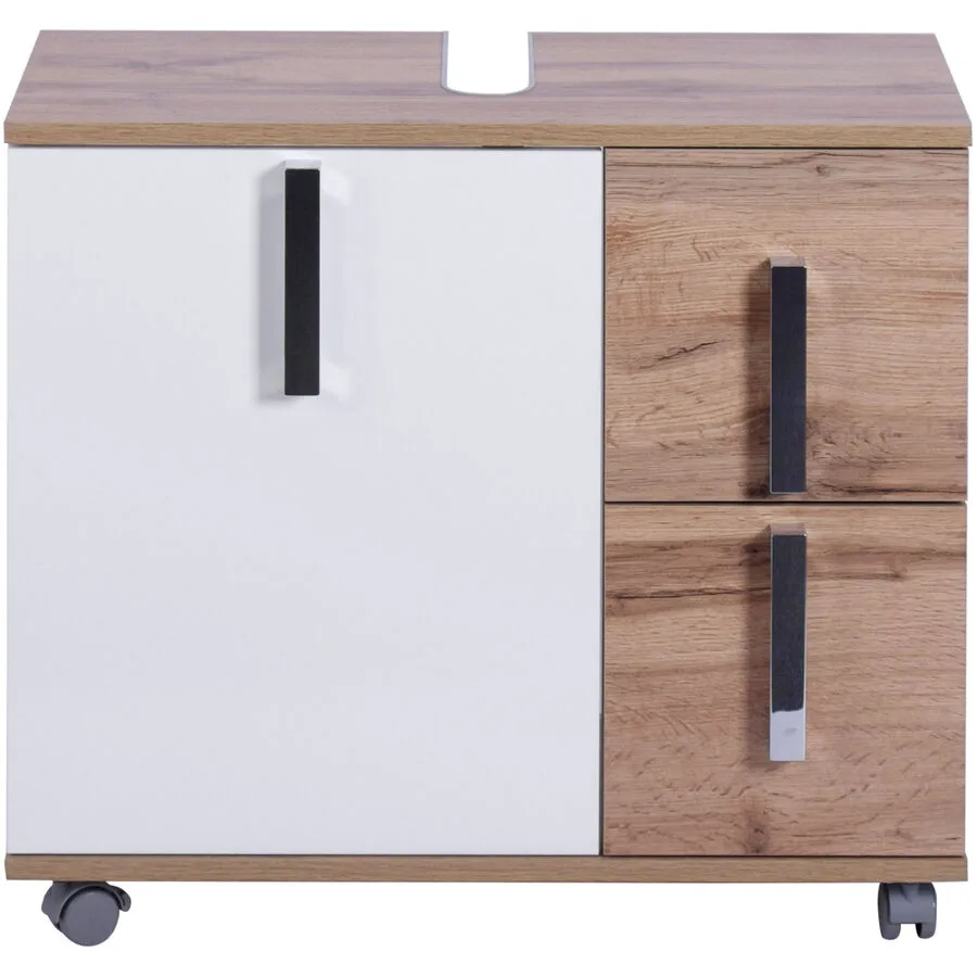 Waschbeckenunterschrank Sezai eiche landhaus/weiss Holzwerkstoff B 65.1 T 32 H 60 cm