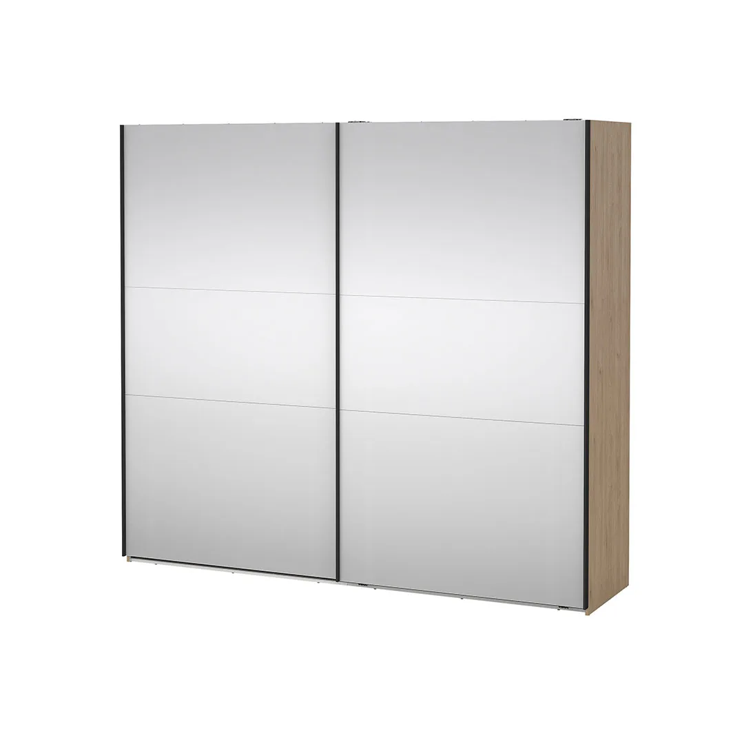 Como Schiebetürenschrank 2 Türen mit Spiegel 245x220cm Eiche Dekor.
