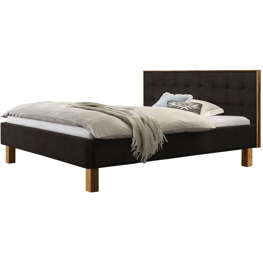 Hasena Bett Dream Pronto Schwarz, Natur Stoff, Kernbuche Massivholz 160 x 200 cm