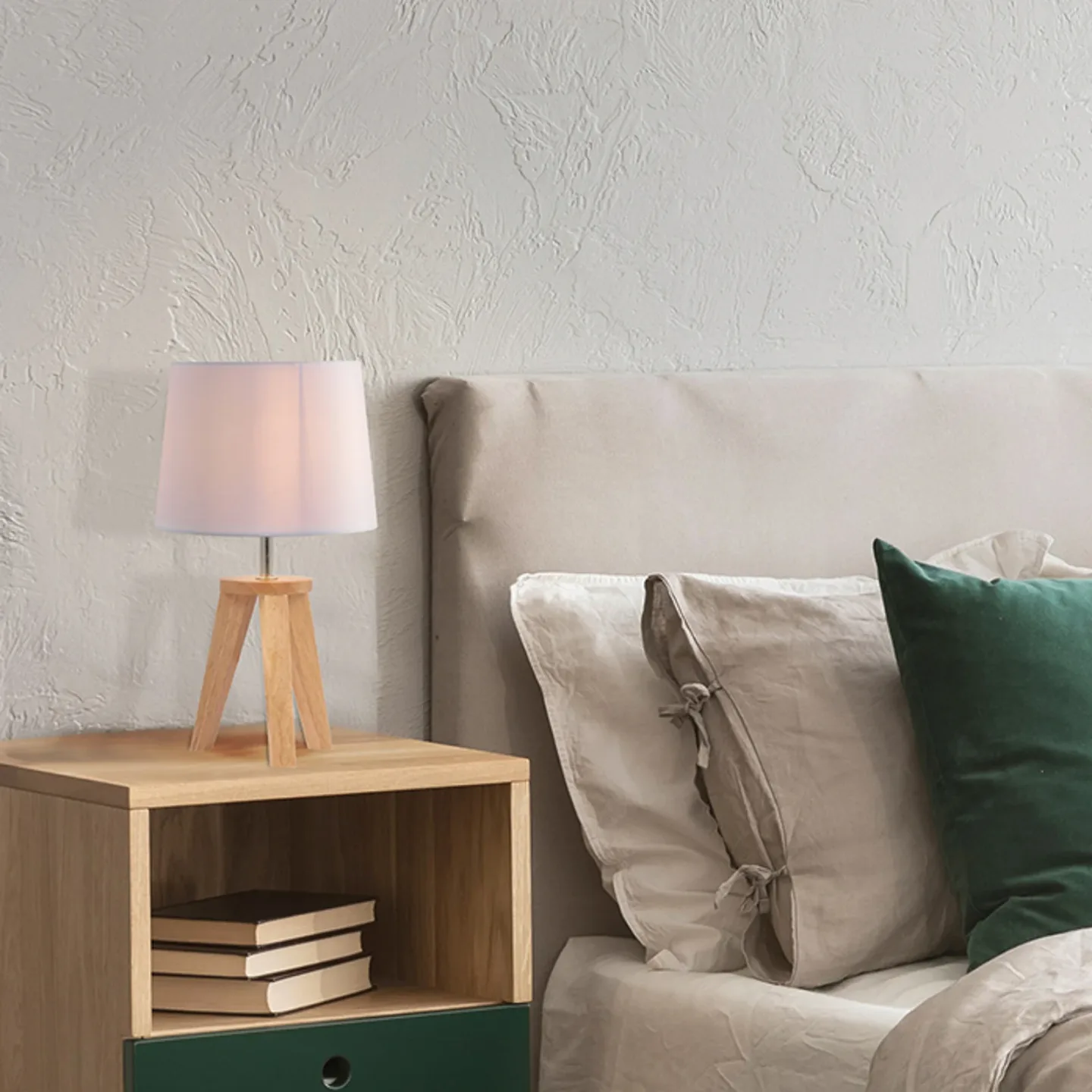 Yogabordslampa, vit/ljust trä, höjd 34 cm – COREP SAS - Vardagsrum - Tyg / textil - Med lampskärm