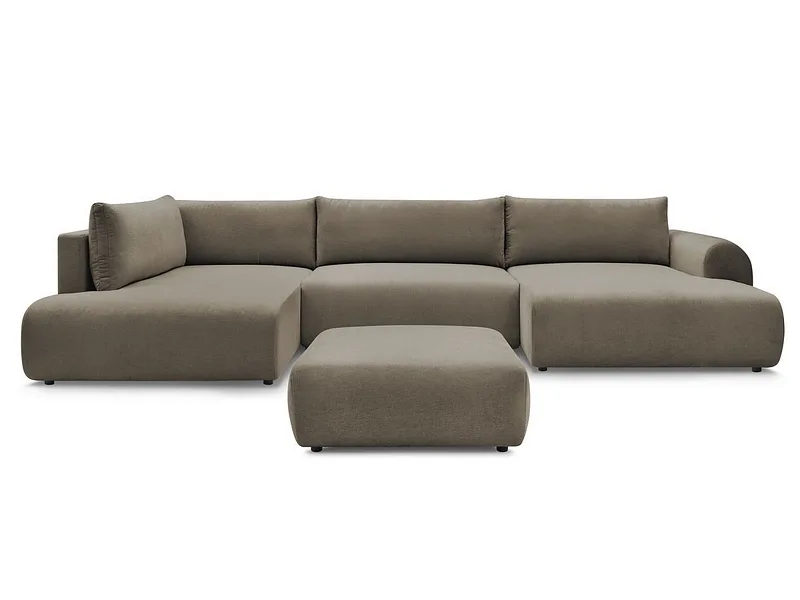 Panorama-Ecksofa mit Hocker BOBOCHIC LUCIEN Stoff taupe