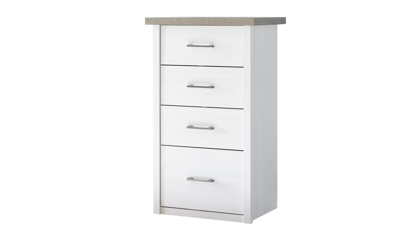 Kommode 60 cm Pinie weiß mit 4 Schubladen - LUCA