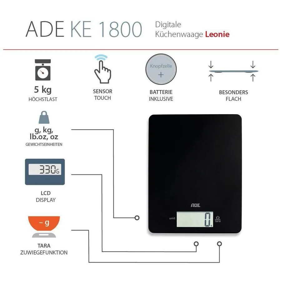 Küchenwaage ADE Schwarz Glas B 17 cm 1 g