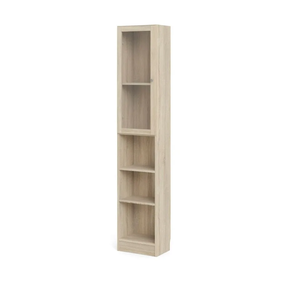 Base Regal 1 Glastür und 2 Ablagen, Eiche Struktur Dekor.