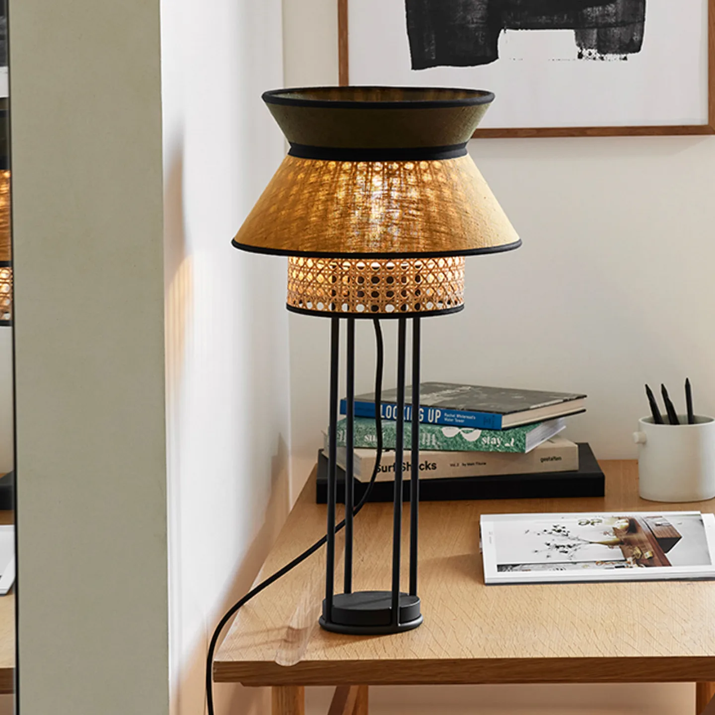 Singapour DBL Tischleuchte, khaki/curry - MARKET SET - Wohnzimmer - Design - Stoff / Textil - Mit Schirm