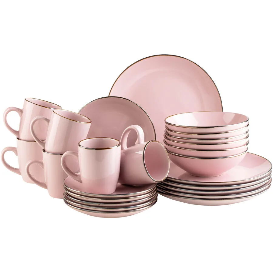 MÄSER Geschirr-Set Metallic Rim Rosa Steinzeug