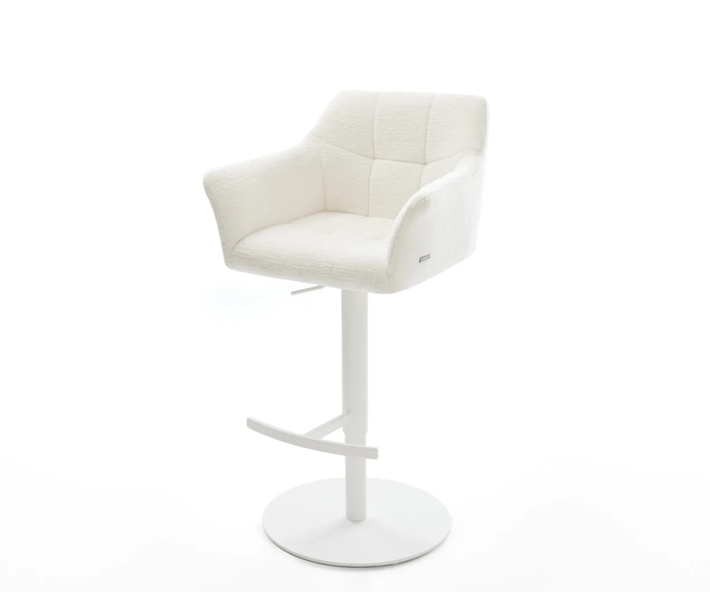 Barstuhl Yulo-Flex Bouclé Soft Beige Drehfuß höhenverstellbar Metall Weiß
