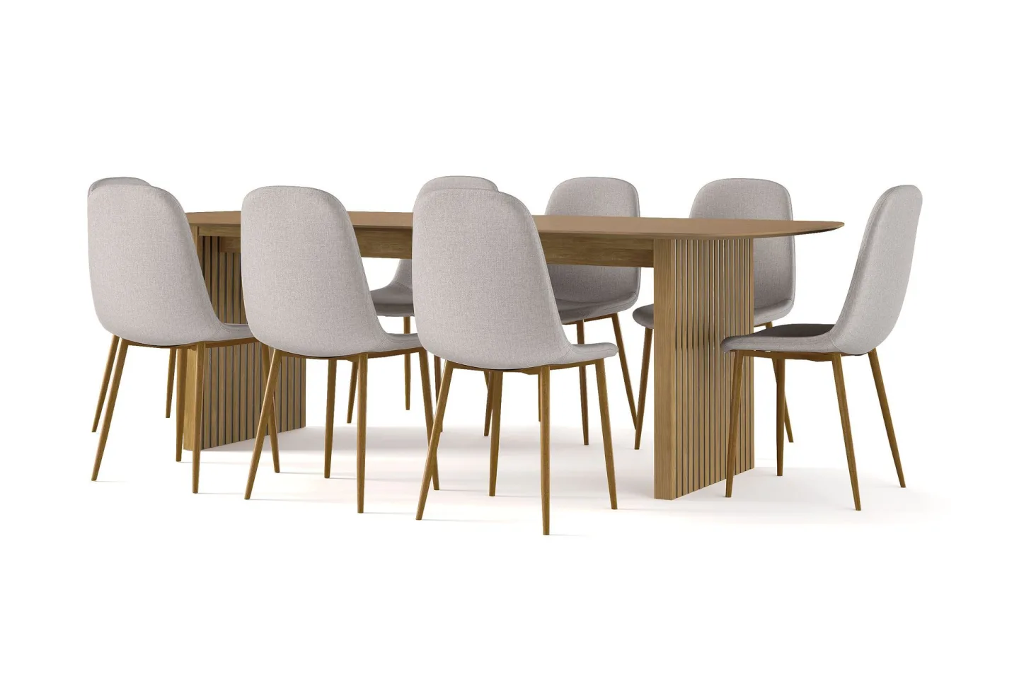 Richeto Matbord 240 cm ek + 8 st Nibe stol grå med ek ben - Natur/Grå