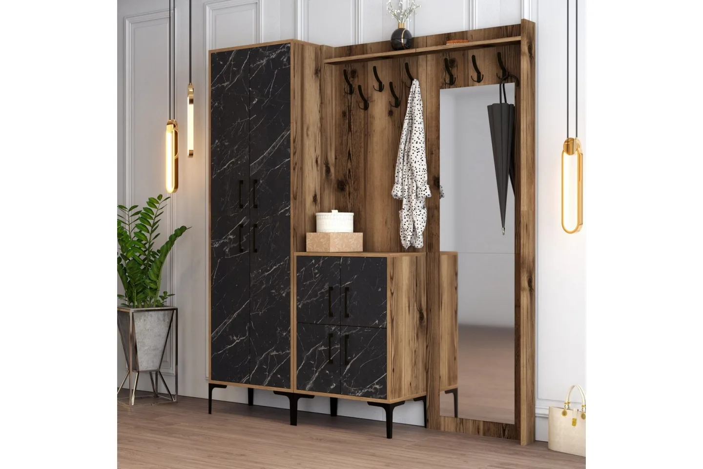 Retzow Hallmöbelset 180 cm - Mörkbrun/Svart