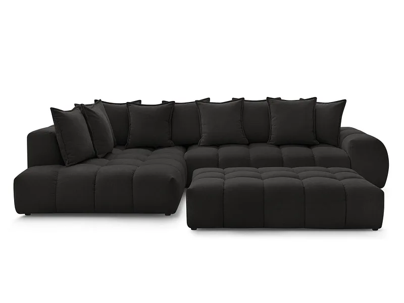 Ecksofa mit Hocker BOBOCHIC EVEREST Stoff mit Textur schwarz