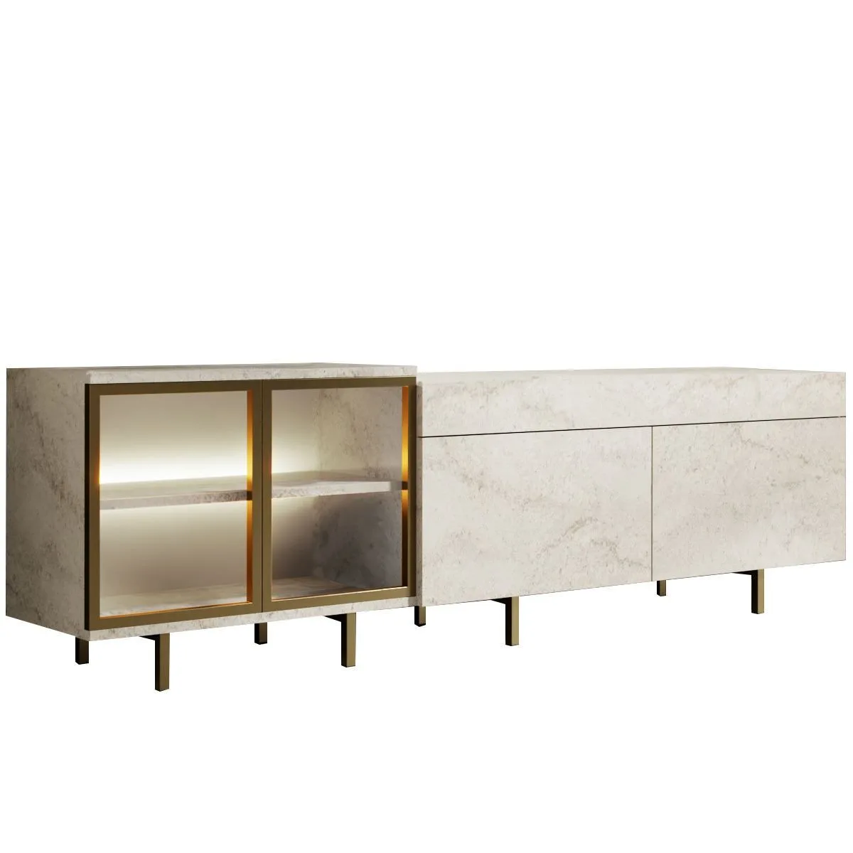 Seyring Tv-bänk 190 cm - Travertin och guld