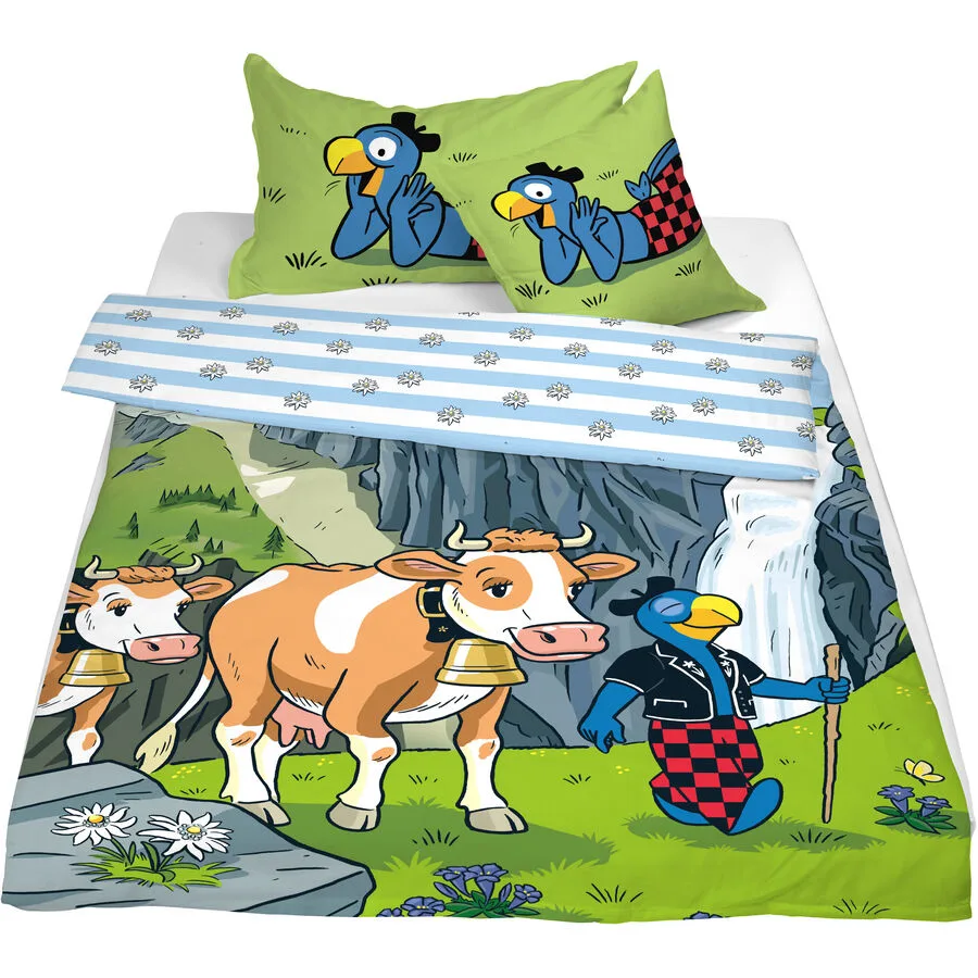 Bettwäschegarnitur Globi Blau Baumwolle 160 cm 210 cm