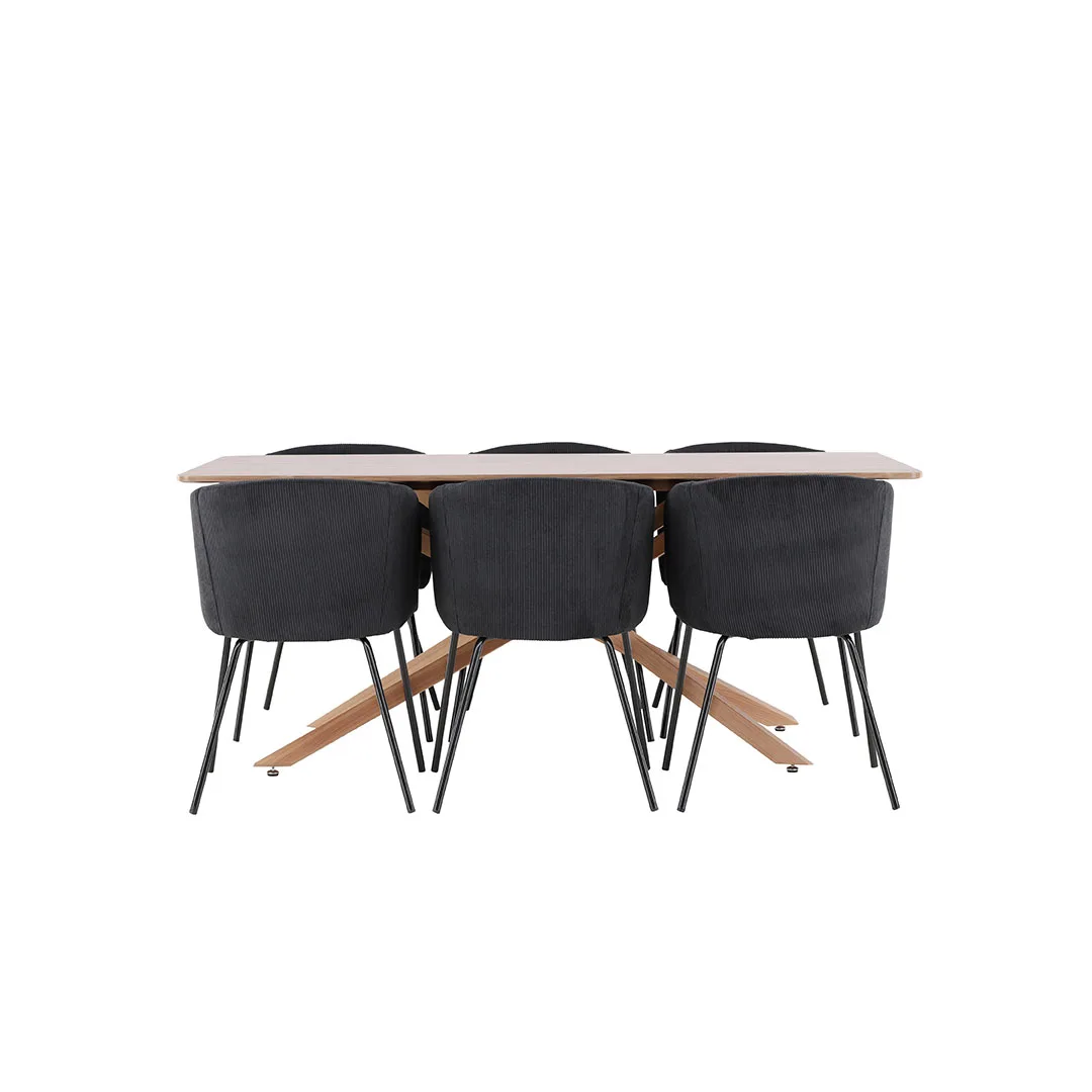Piazza Essgruppe Tisch 90x180cm und 6 Flöhl Stühle mit Armlehnen mocca.