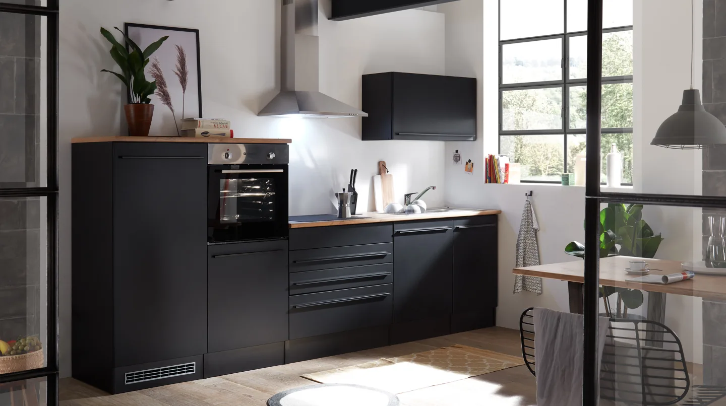 Küchenzeile 320 cm - schwarz matt - inkl. Elektrogeräte - JAZZ