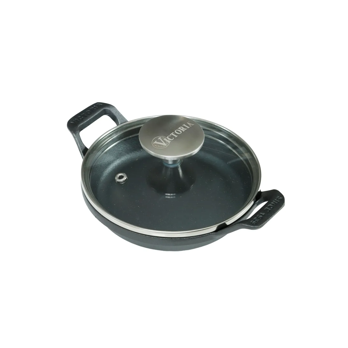Victoria Mini runder Gusseisentopf mit Glasdeckel, vorgewürzt Ø14 cm