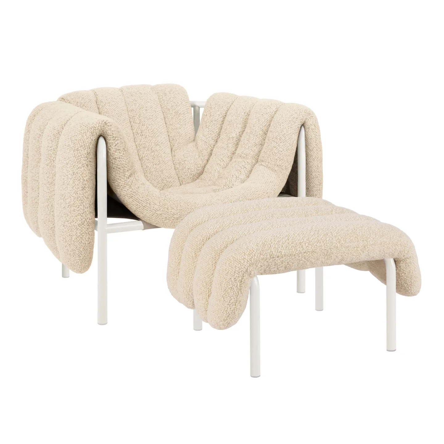 HEM - Puffy Lounge Chair + Ottoman - Eggshell/Cream - Fåtöljer - Faye Toogood - Beige - Bomull/Naturmaterial/Metall/Syntetiskt/Skum/Plast