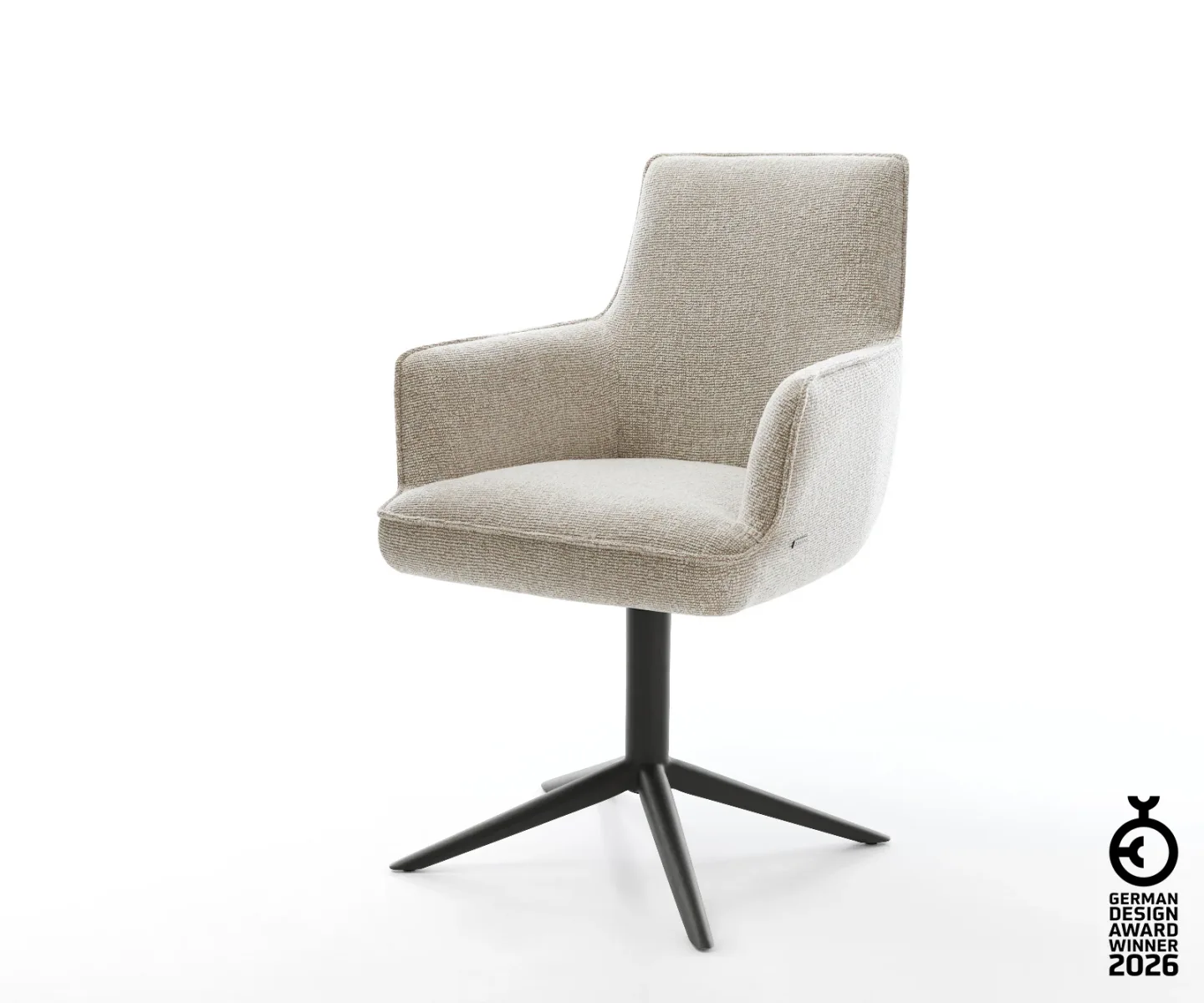 Drehstuhl Heira-Flex mit Armlehnen Webstoff Soft Beige Fußkreuz Schwarz 360° drehbar Wippfunktion Taschenfederkern