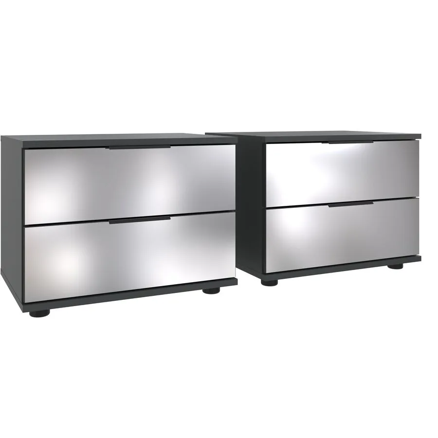 Nachttisch 2er-Set Metac Graphit, Spiegel Spanplatte, Spiegelglas B 104 H 40 cm