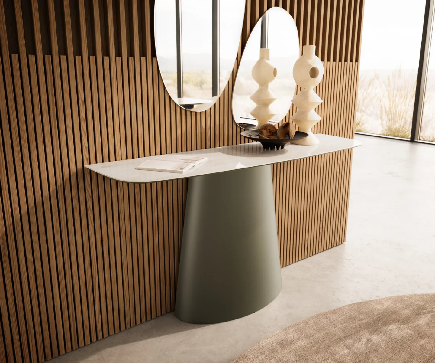 Konsolentisch Edge Boot 140x40 cm Keramik Onyx Champagne Conos Metall Effektfinish Titan