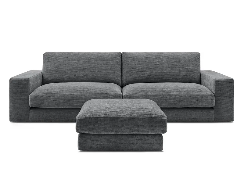 3er Sofa mit Hocker BOBOCHIC LEONARD Stoff mit Textur dunkelgrau