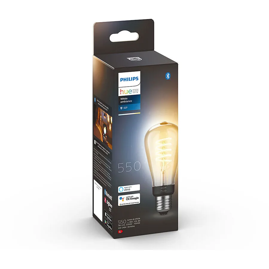 Leuchtmittel Philips Hue Glas E27 7 W - Farbe: klar - LED - Lichtfarbe: Extra warmweiss - Helles Neutralweiss - LED Leuchtmittel