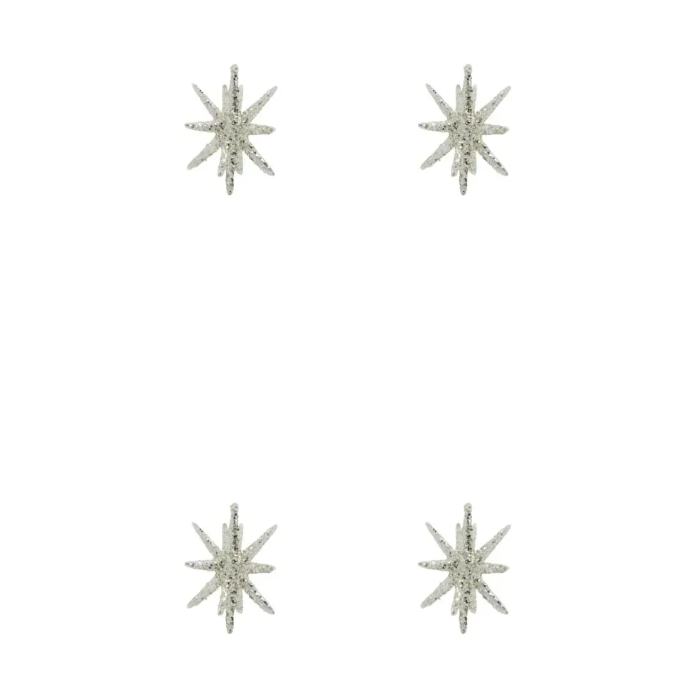 House Doctor Spike julgransstjärna Ø7,5 cm 4-pack Silvermässing-glitter