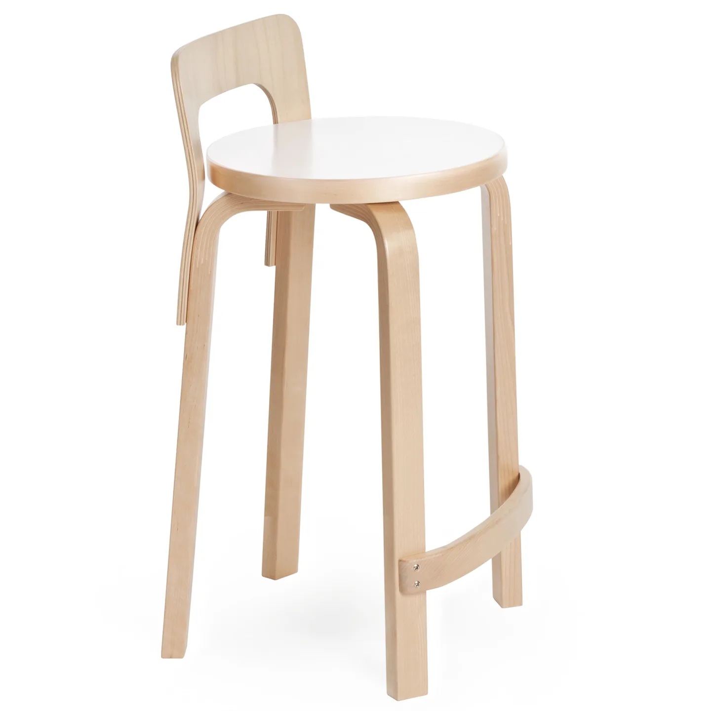 Artek - High Chair K65, Klarlackade ben och ryggstöd, Vit laminat sits - Barstolar - Alvar Aalto - Träfärgad - Trä