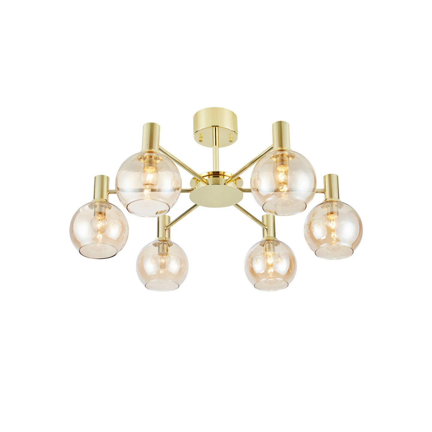Ambra Deckenleuchte, messing/amber, Glas, Ø 75 cm - Markslöjd - Wohnzimmer - Metall - Mehrflammig