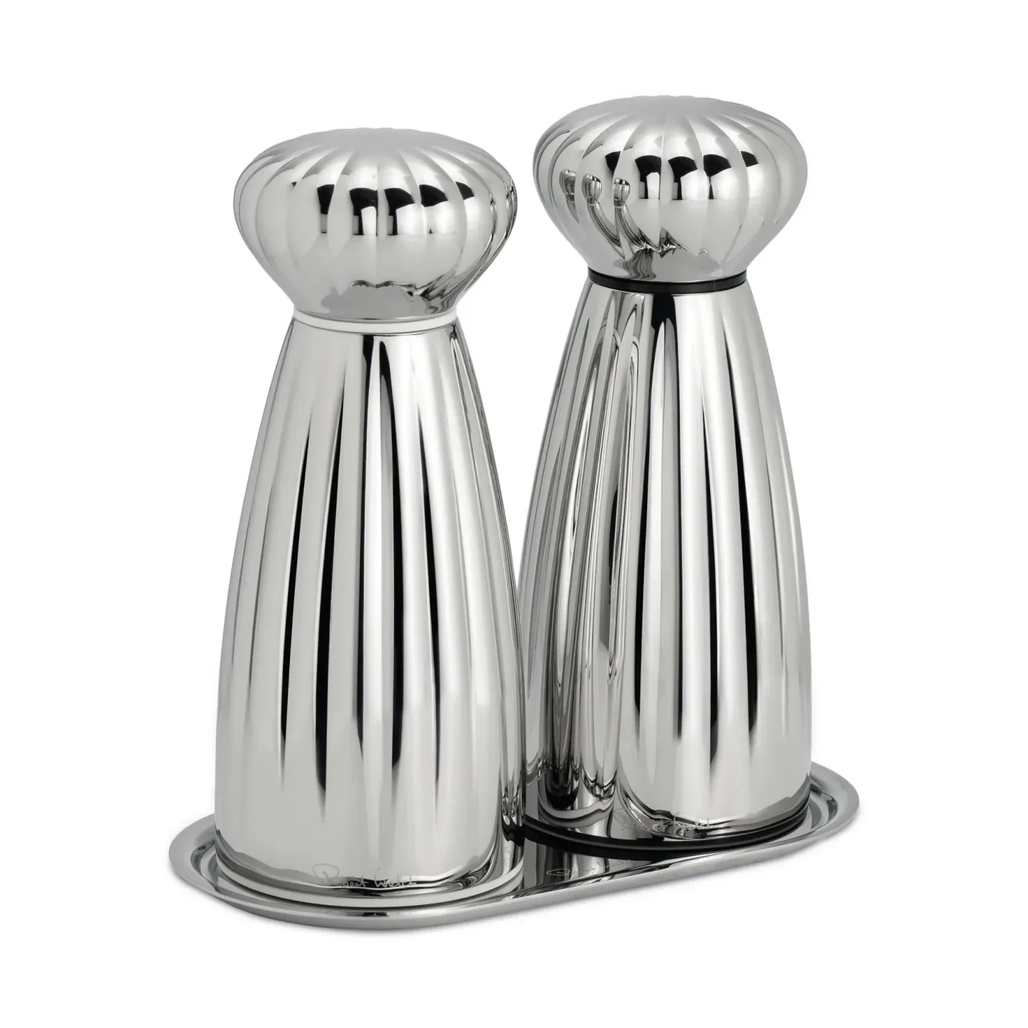 Robert Welch Palm Bright Salz- und Pfeffermühlenset Small-rostfreier Stahl, mit Tablett