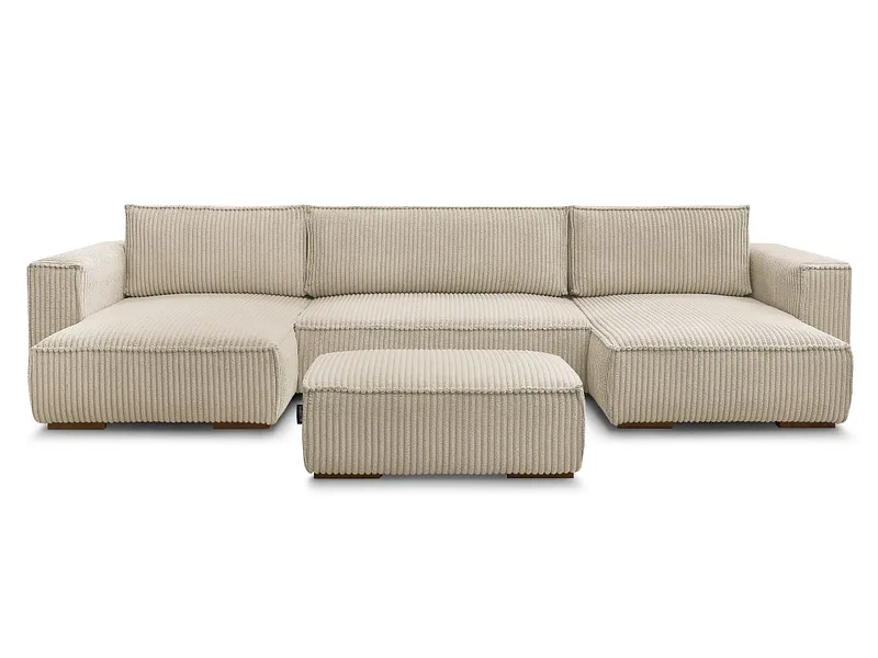 Panorama-Ecksofa mit Hocker BOBOCHIC CHELSEA Cord-Stoff taupe