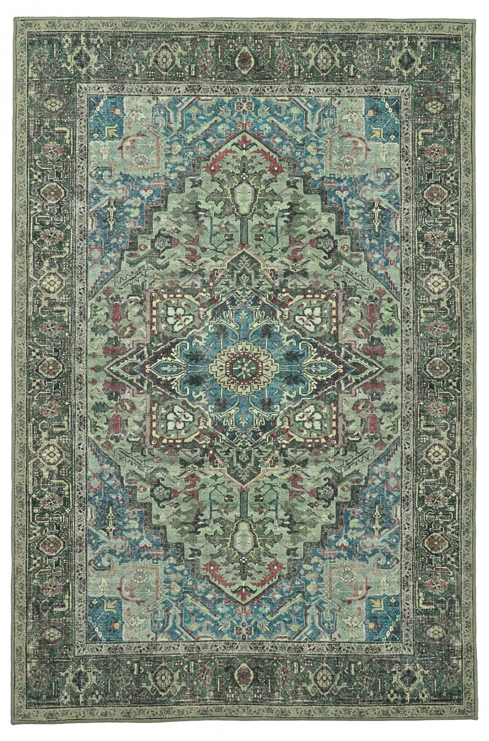 Flatvevd teppe - Birjand (grønn) (Størrelse: 75 x 150 cm)