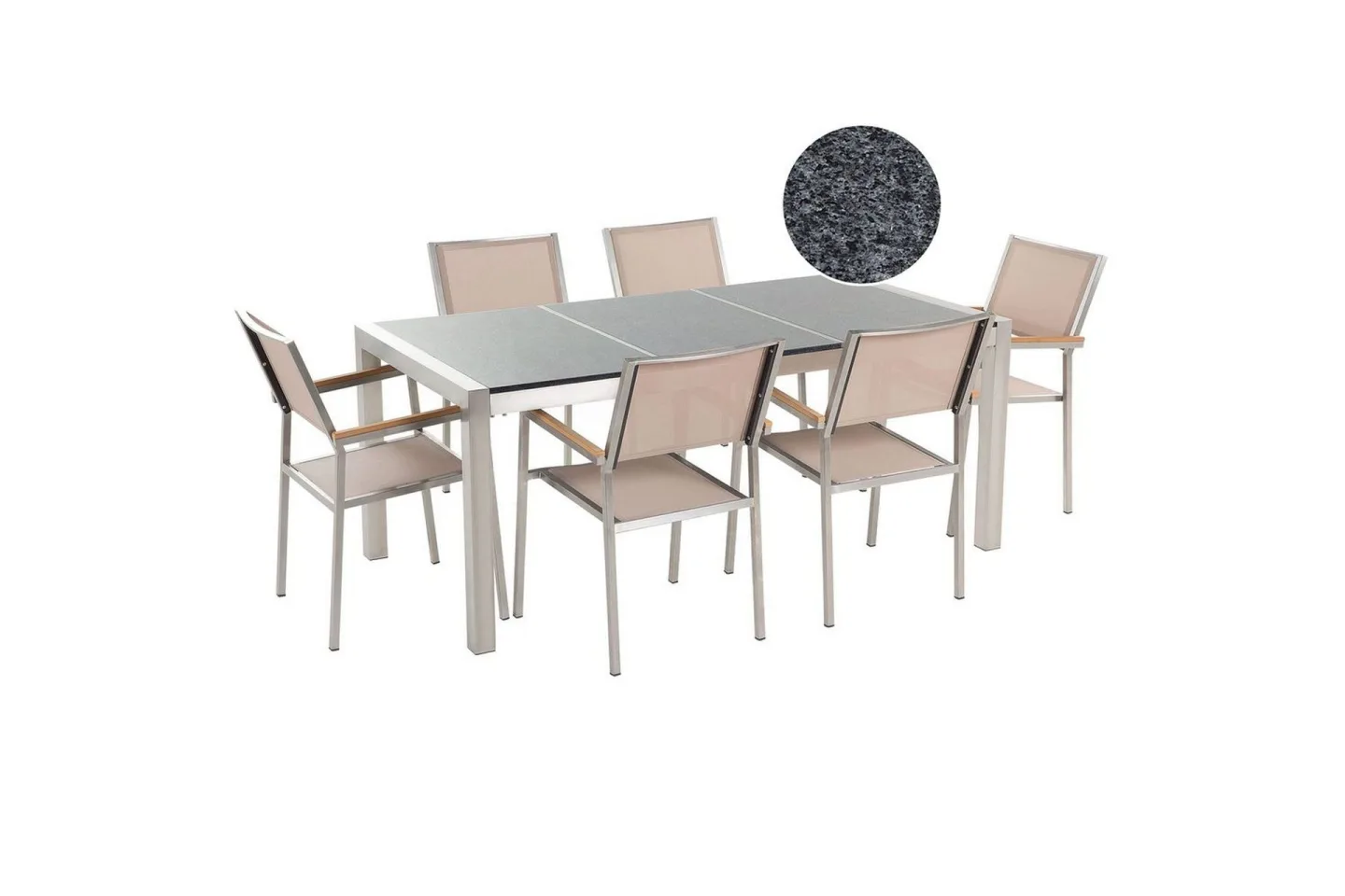 Matsalsset Grosseto Grå/Beige/Silver, 6-Sits - Grå/Beige/Silver, 6-Sits