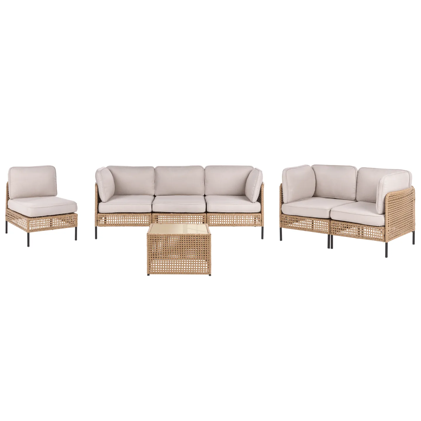 Soffgrupp utomhus med Bord 6-Sits Omegana Modulär Konstrotting - Beige/Svart