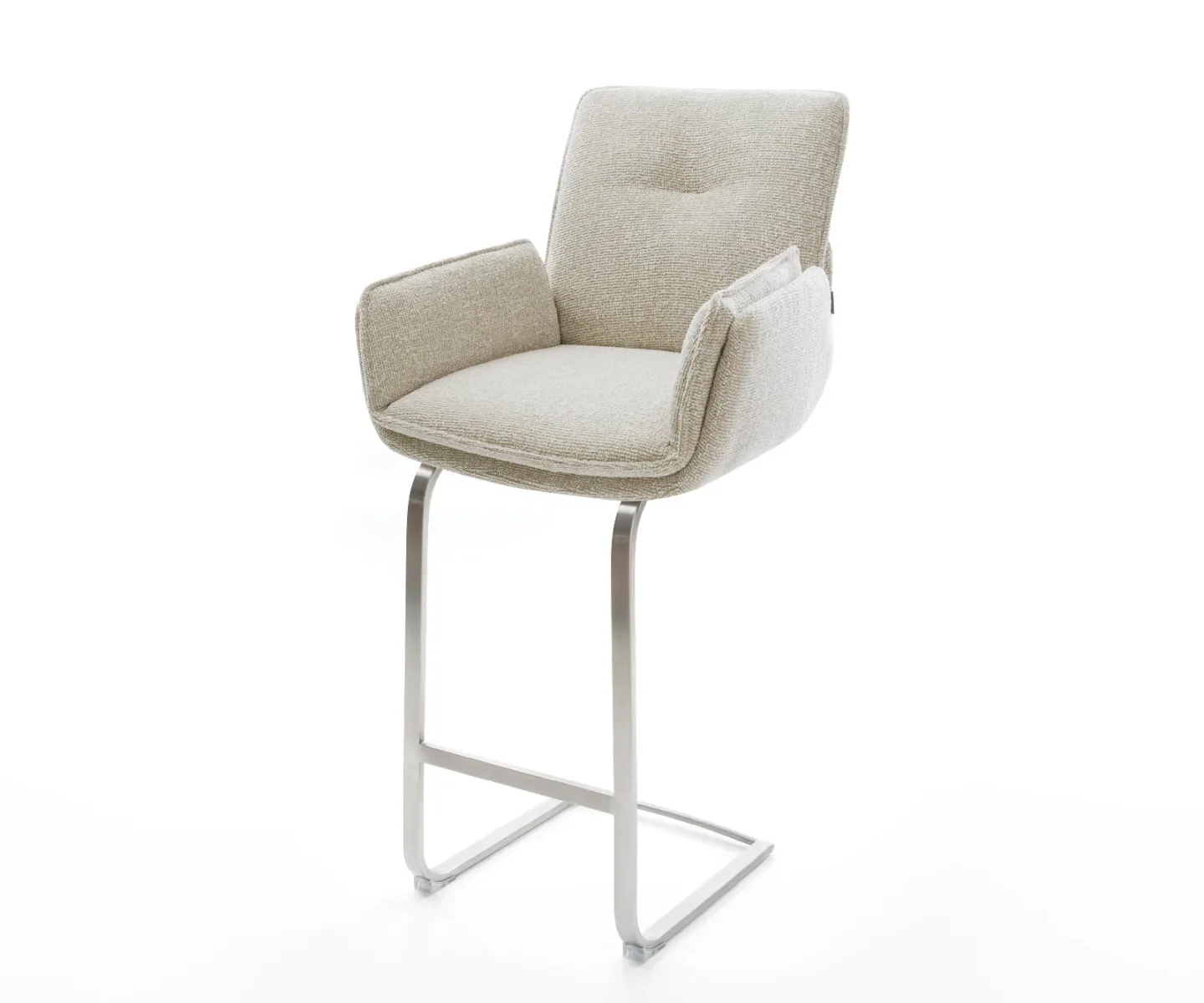 Barstuhl Nela-Flex Webstoff Soft Beige Freischwinger Flach Edelstahl Silberfarben