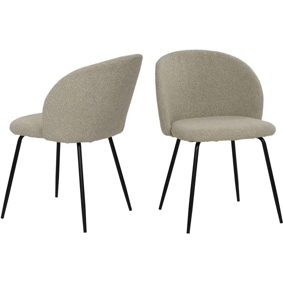 Stuhl 2er-Set Veliora Taupe Bouclé, Metall matt