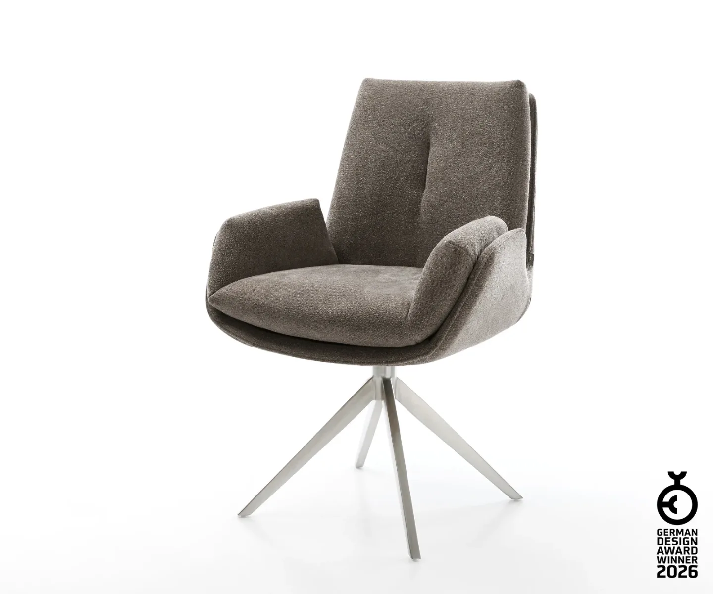 Drehstuhl Clea-Flex Strukturstoff Soft Taupe Kreuzgestell breit Edelstahl 360° drehbar Wippfunktion