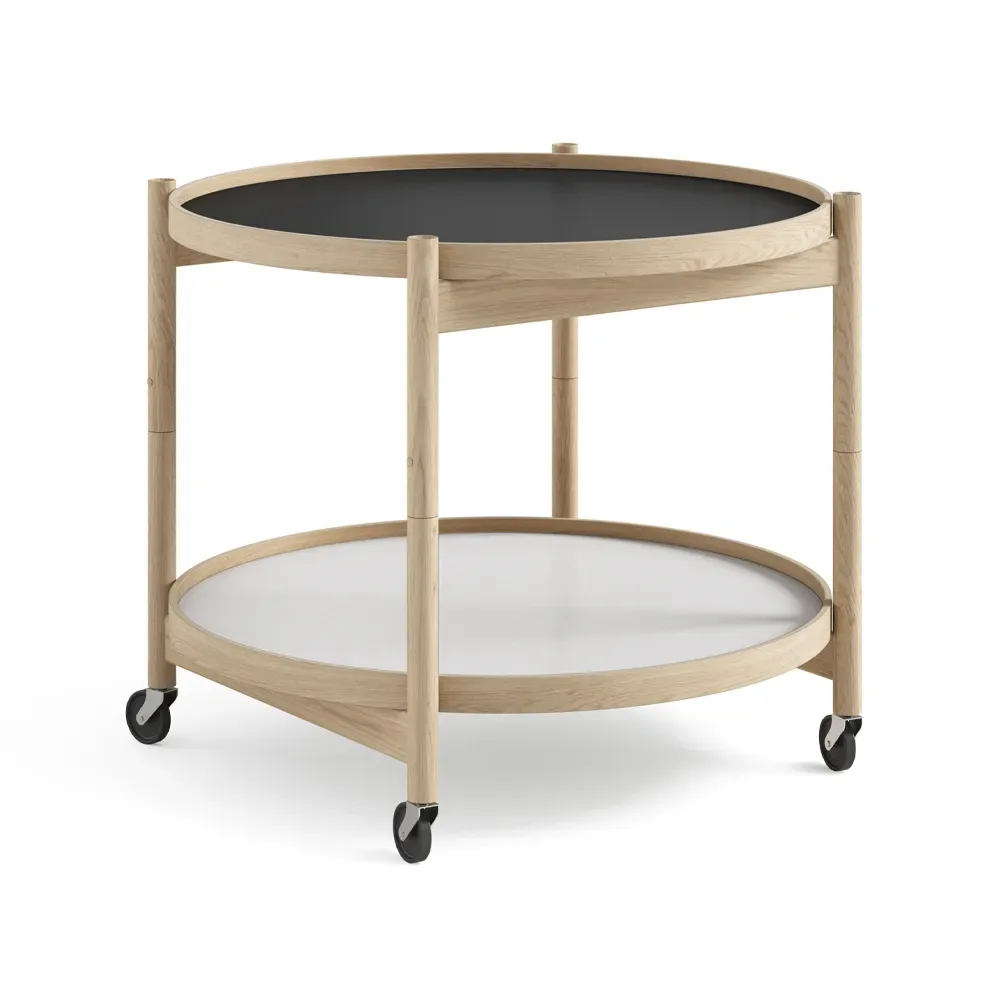 Brdr. Krüger Bølling Tray Table model 60 rullbord base, obehandlat ekstativ
