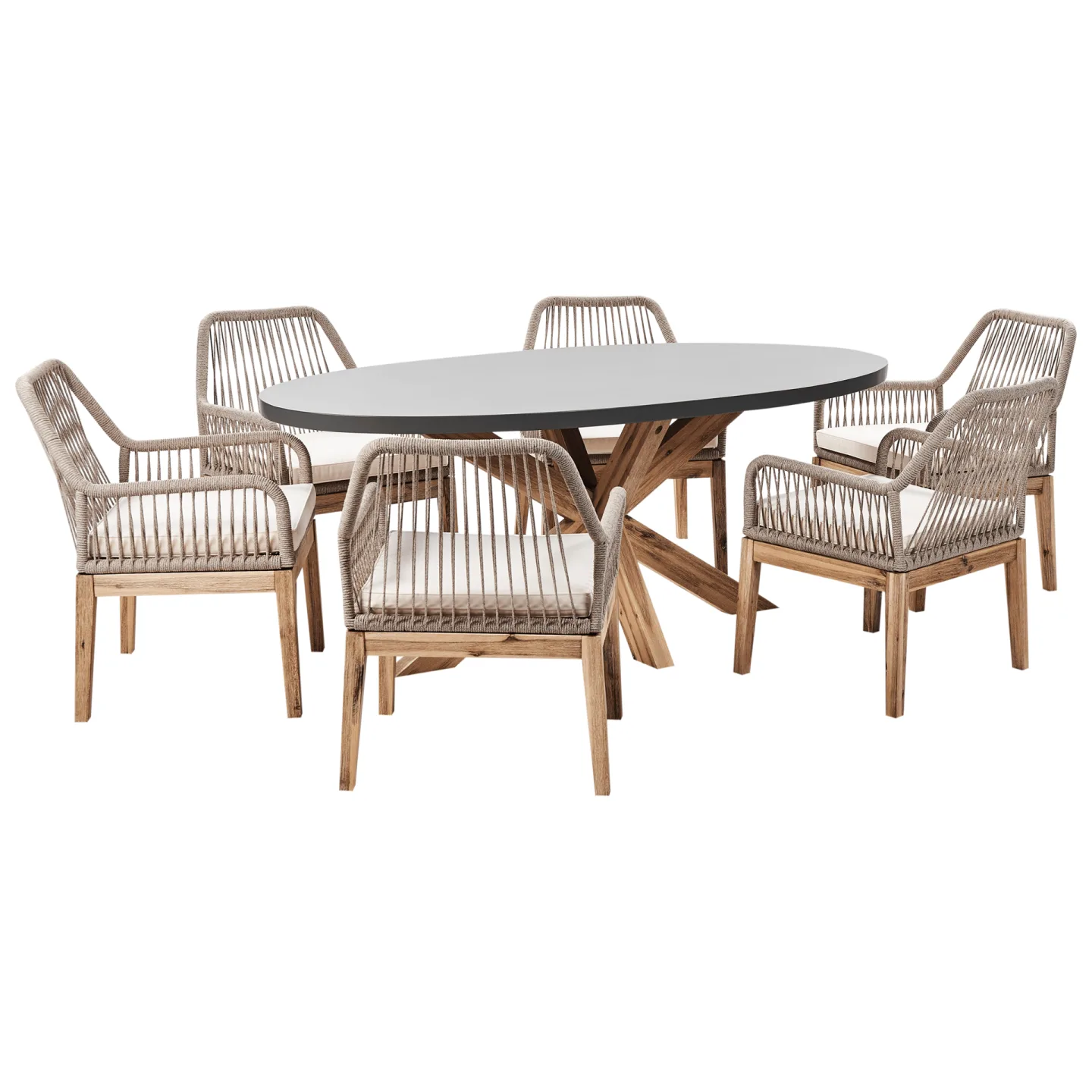 Matgrupp utomhus 6-Sits Oristano med Kuddar Betong - beige