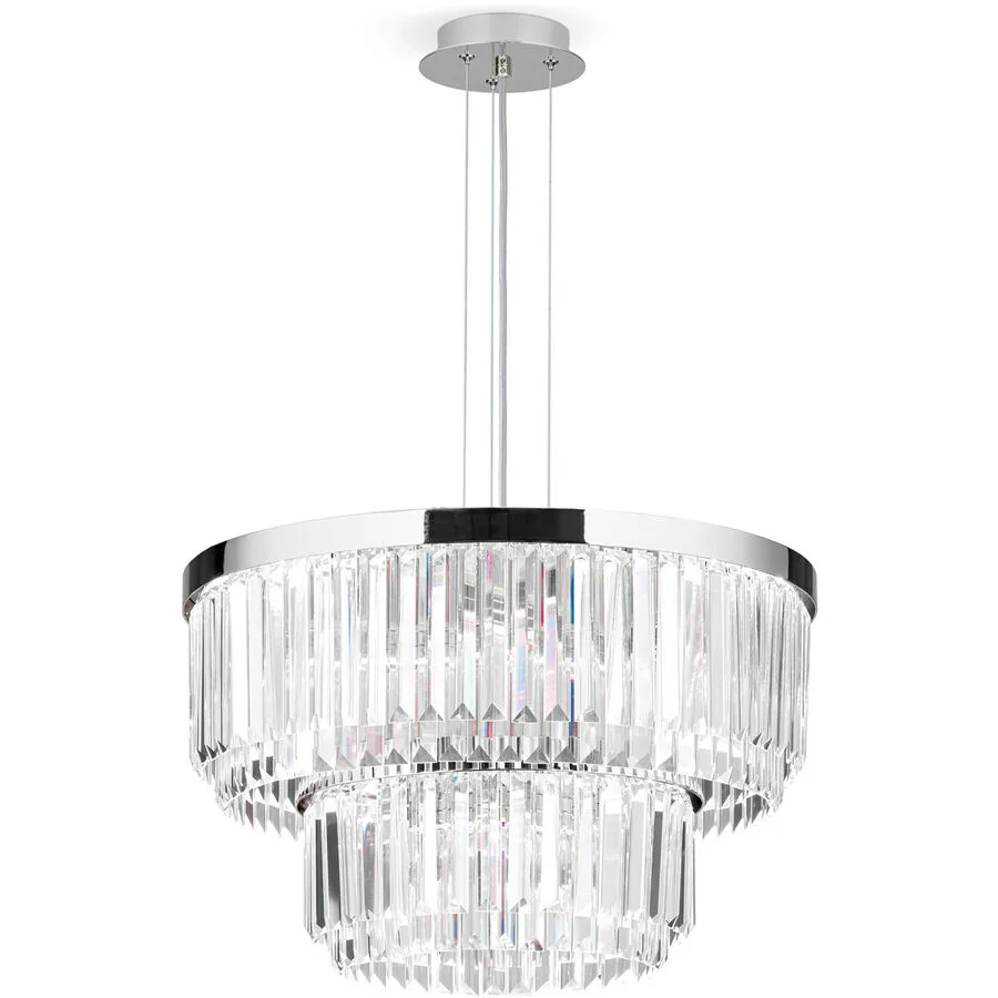 Briamond Pendellampe Prism Grau Stahl/Kristall 55 cm 40 cm - Farbe: Chrom - LED - Lichtfarbe: Warmweiss - Material: Stahl/Orion Kristall -