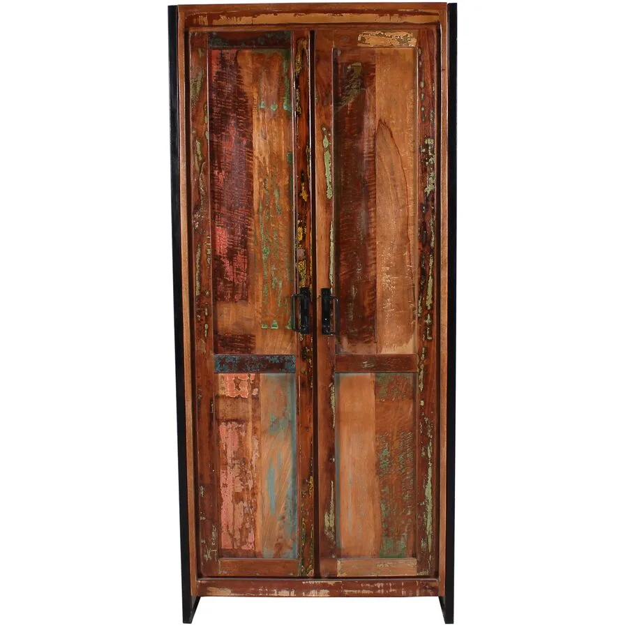 Schrank Indo bunt Holz/Metall Massivholz B 80 H 180 cm