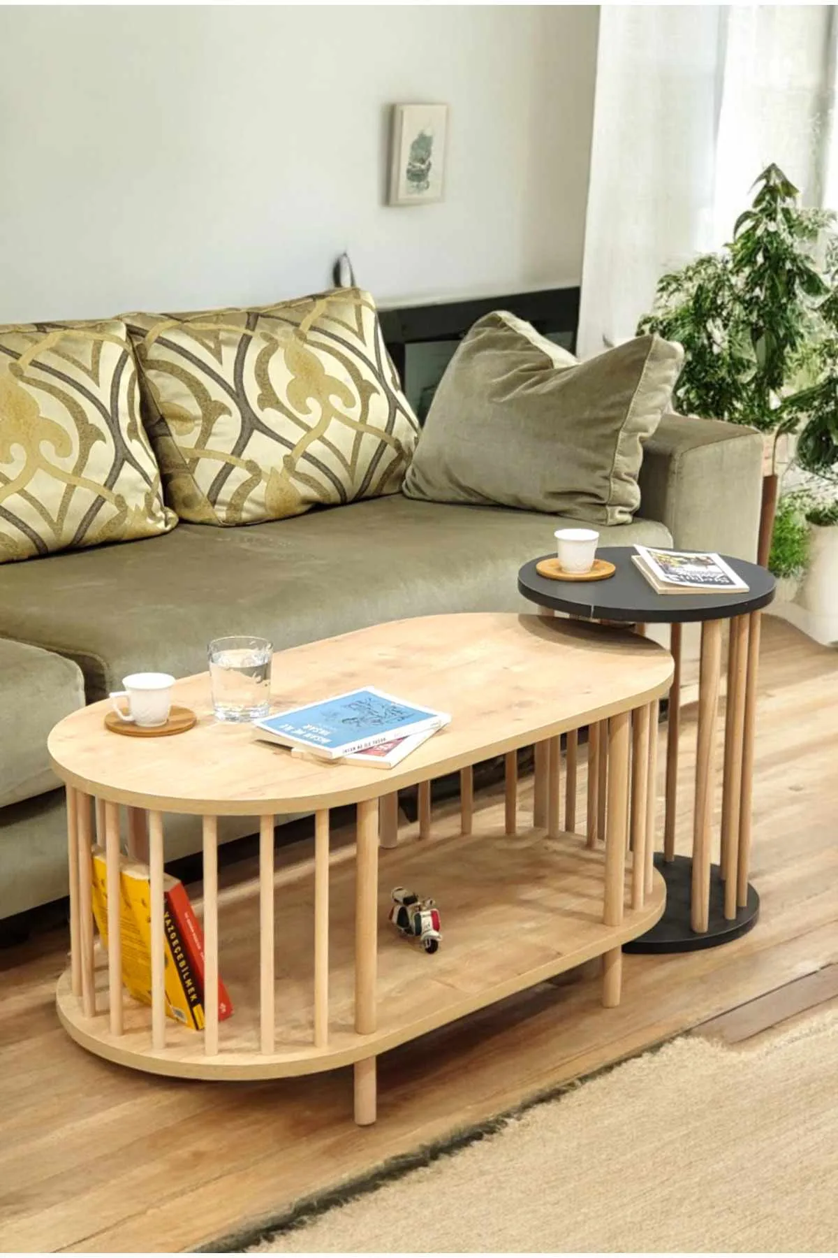 Belvo Soffbordsset 90x43x45 cm - Sapphire Oak och antracit