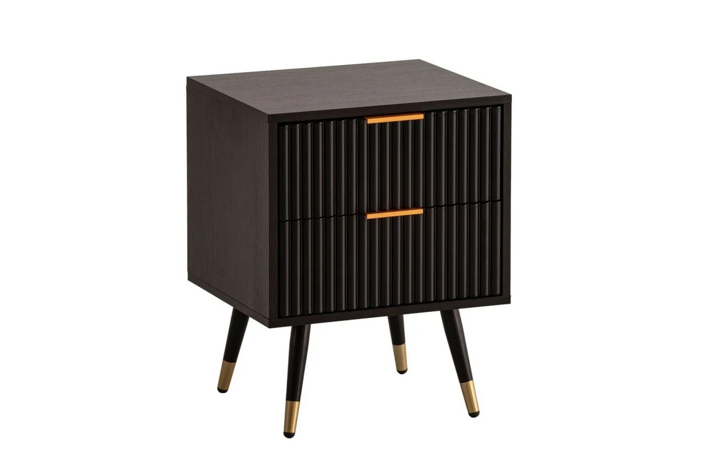 Sängbord Wohnling Modern look med 2 lådor tillverkade av spånskiva med ek-effekt glansiga höjdpunkter -
