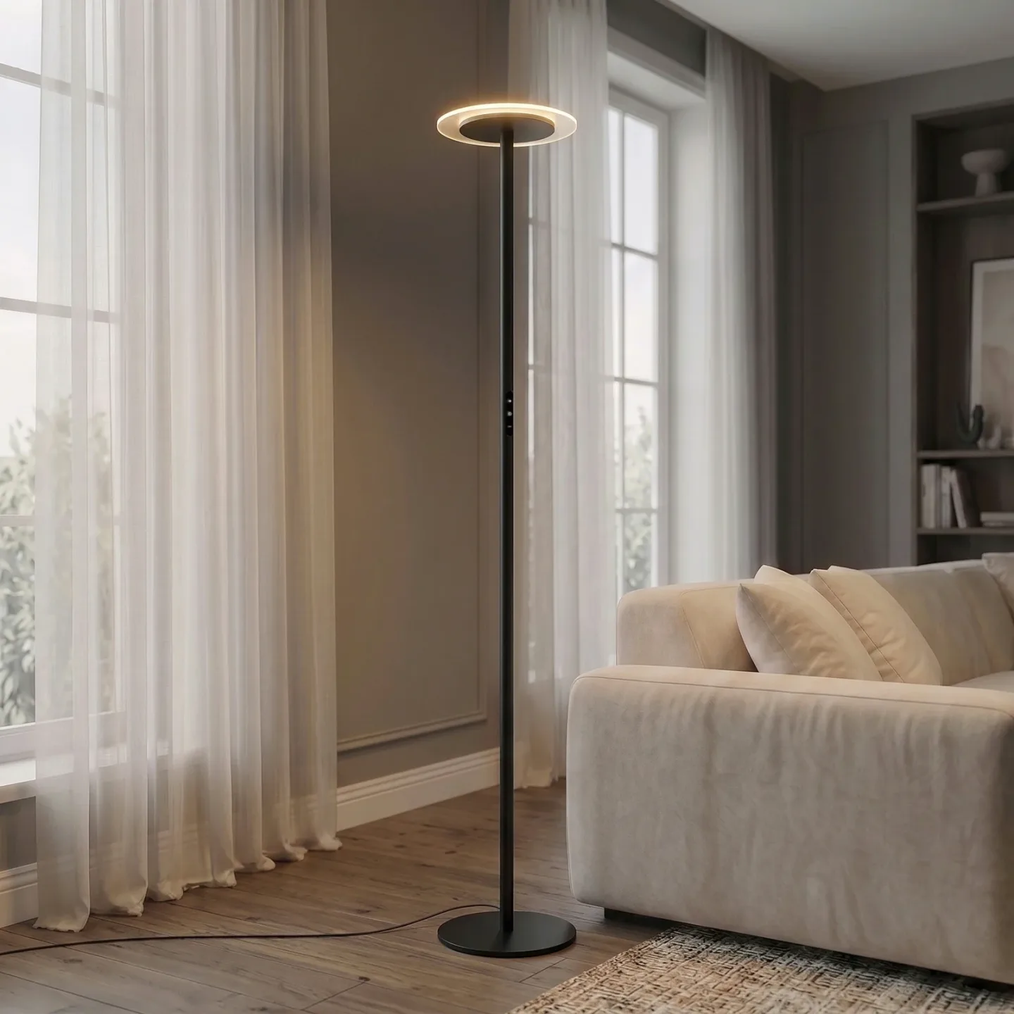 Frile LED-gulvlampe, sort, dæmpbar, højde 190 cm, metal – Arcchio - Stue - Moderne - Aluminium - Med én lyskilde
