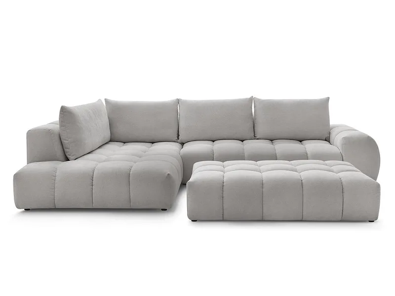Ecksofa mit Hocker BOBOCHIC EVEREST Stoff mit Textur hellgrau
