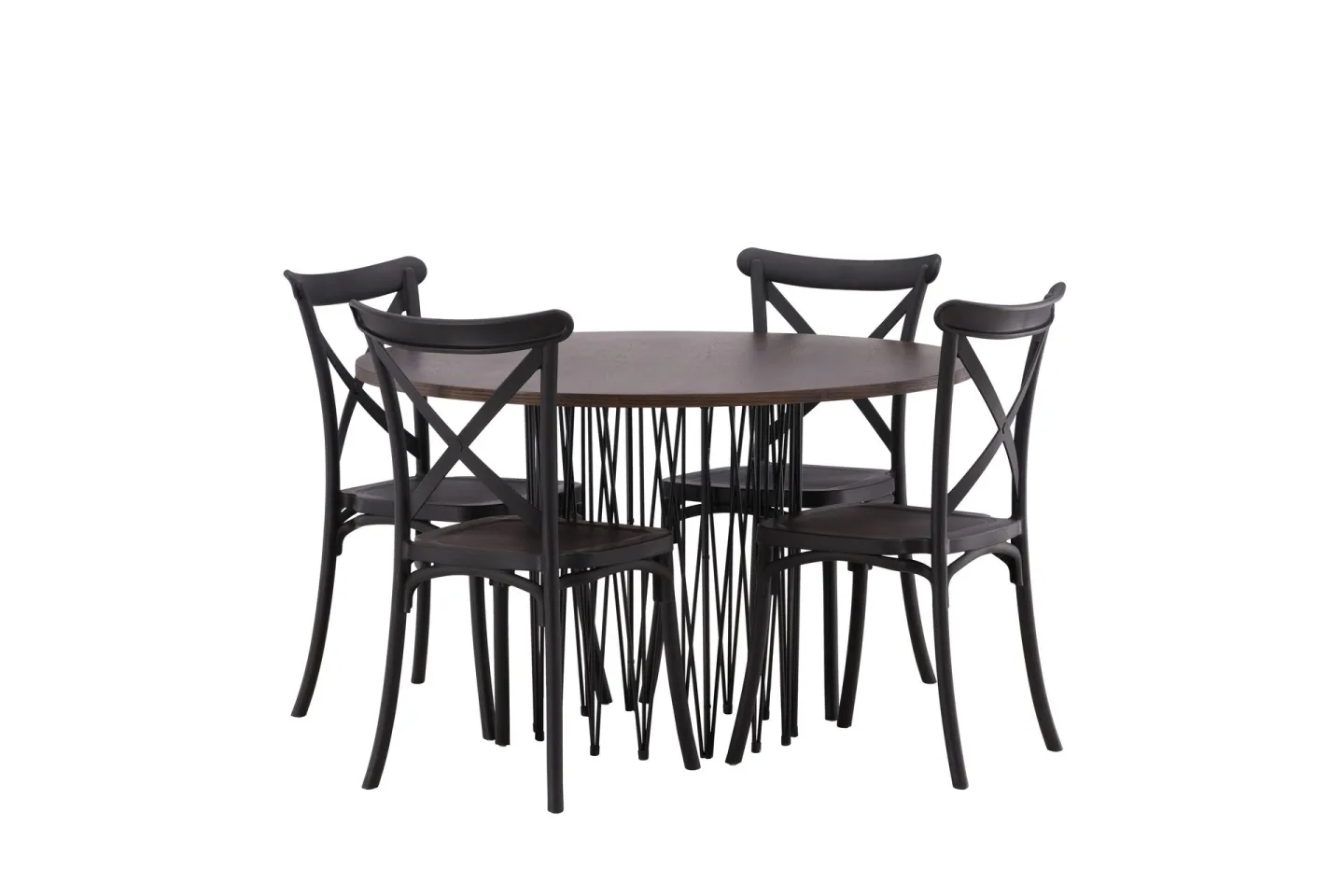 Matgrupp Alismo 120 cm Rund med 4 Crosetto stolar - Svart