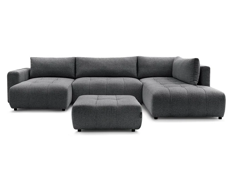 Panorama-Ecksofa mit Hocker BOBOCHIC ARSENE Stoff chiniert dunkelgrau