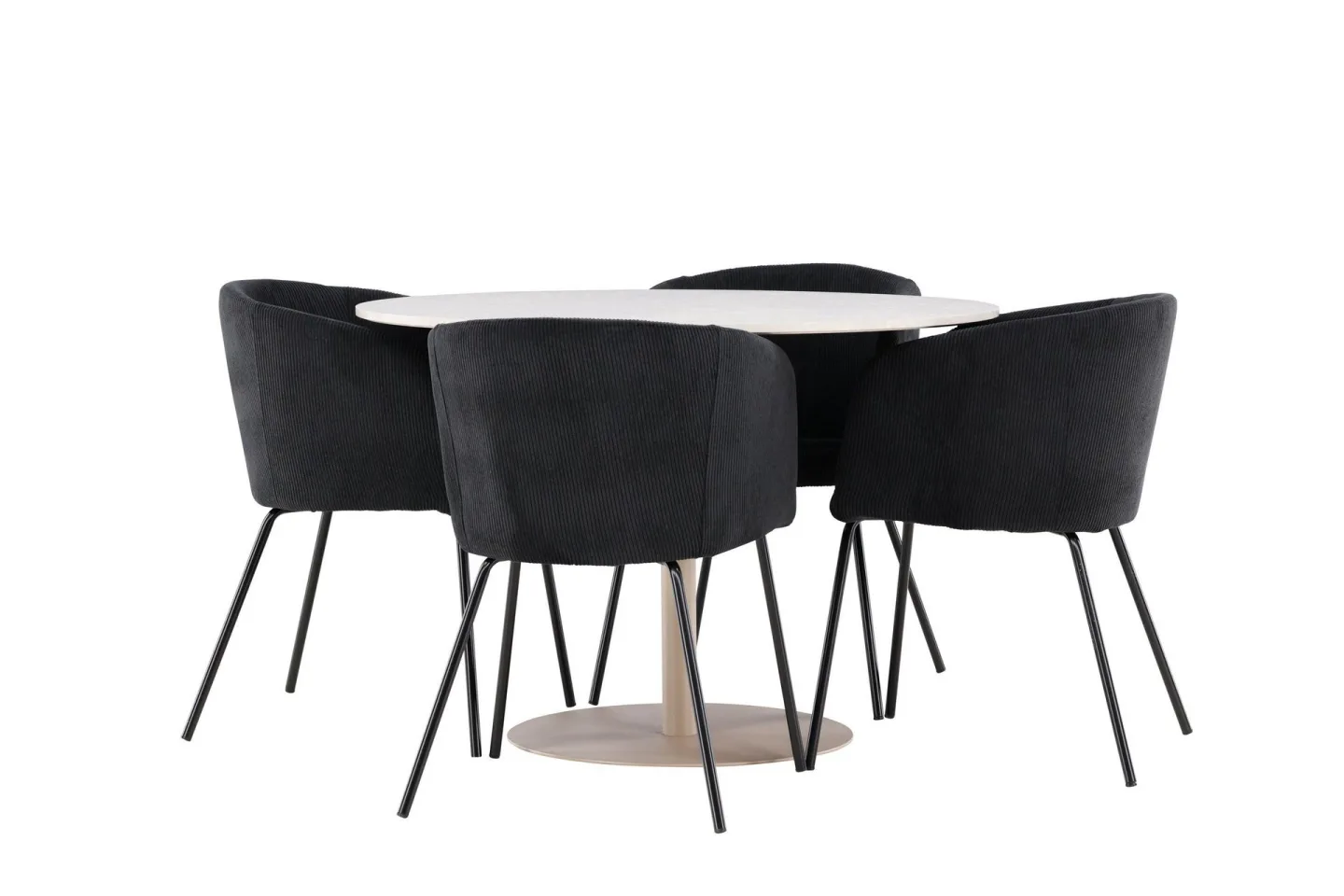 Lycke Matgrupp 110 cm Rund med 4 Berit stolar - Beige/Svart